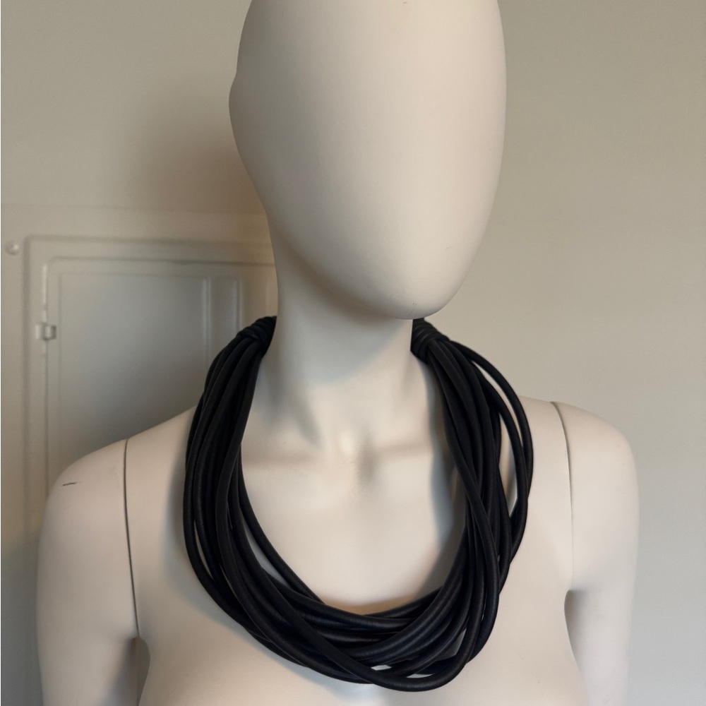 Black Rubber Layered Chunky Necklace - Picture 2 of 6